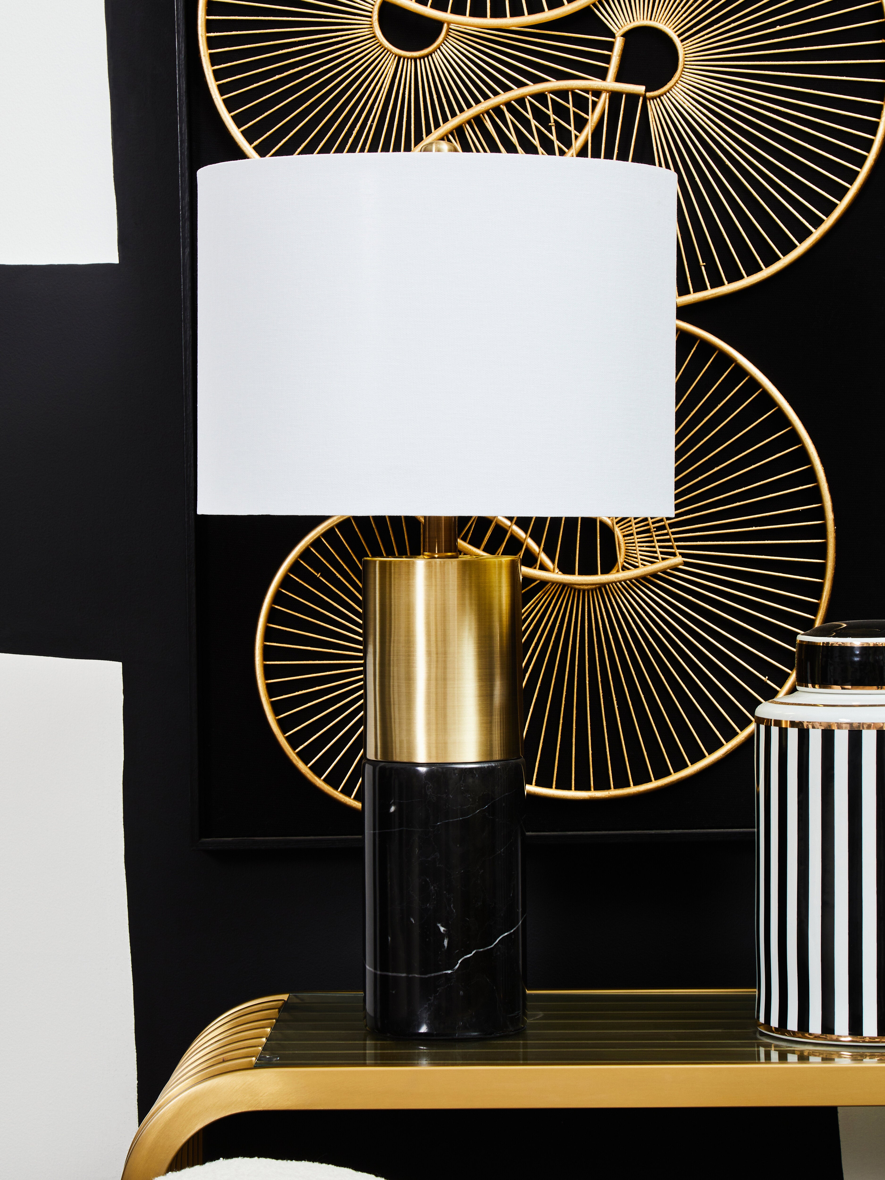 Arnold Black Marble & Gold Cylinder Table Lamp